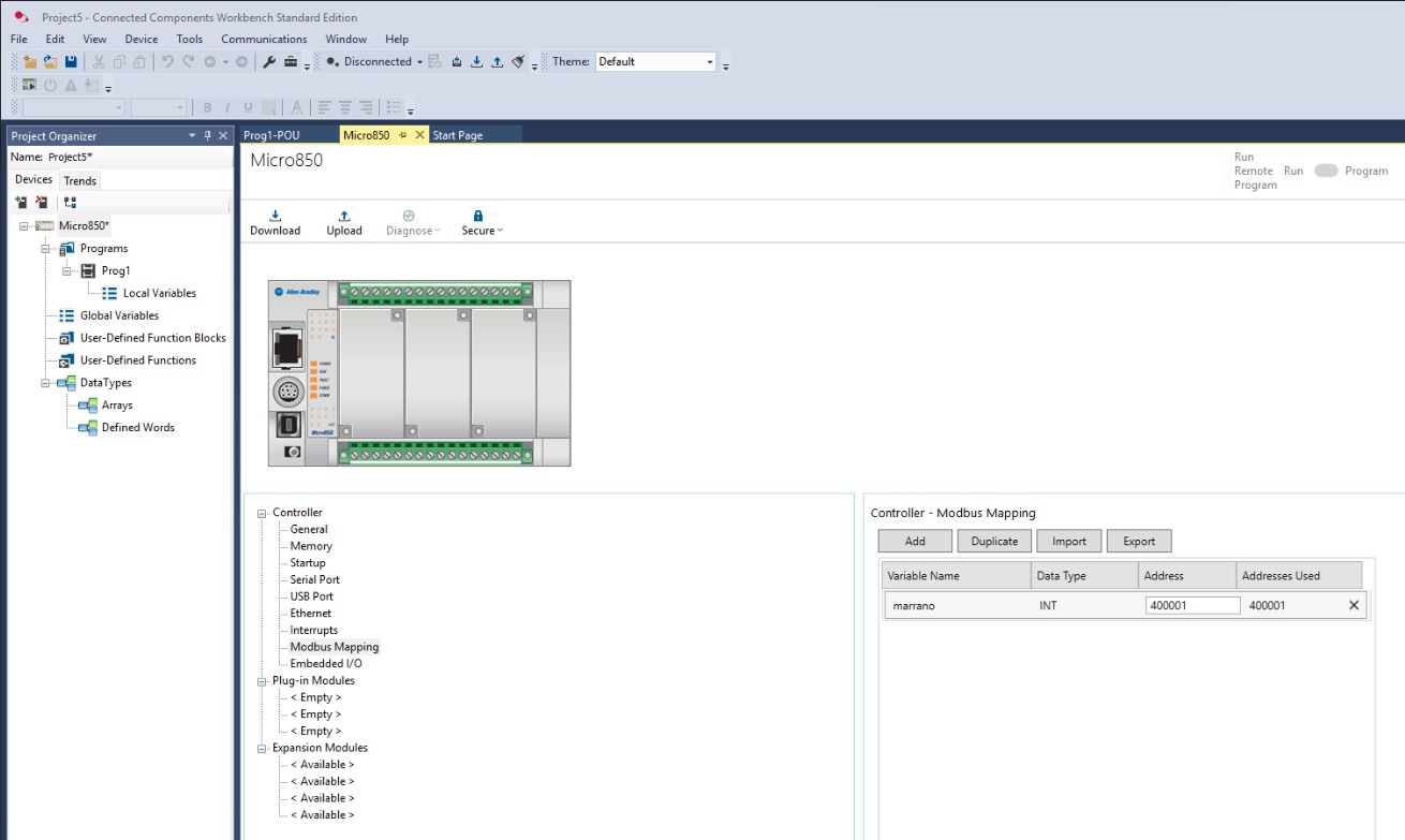 Mapeo Modbus de la variable