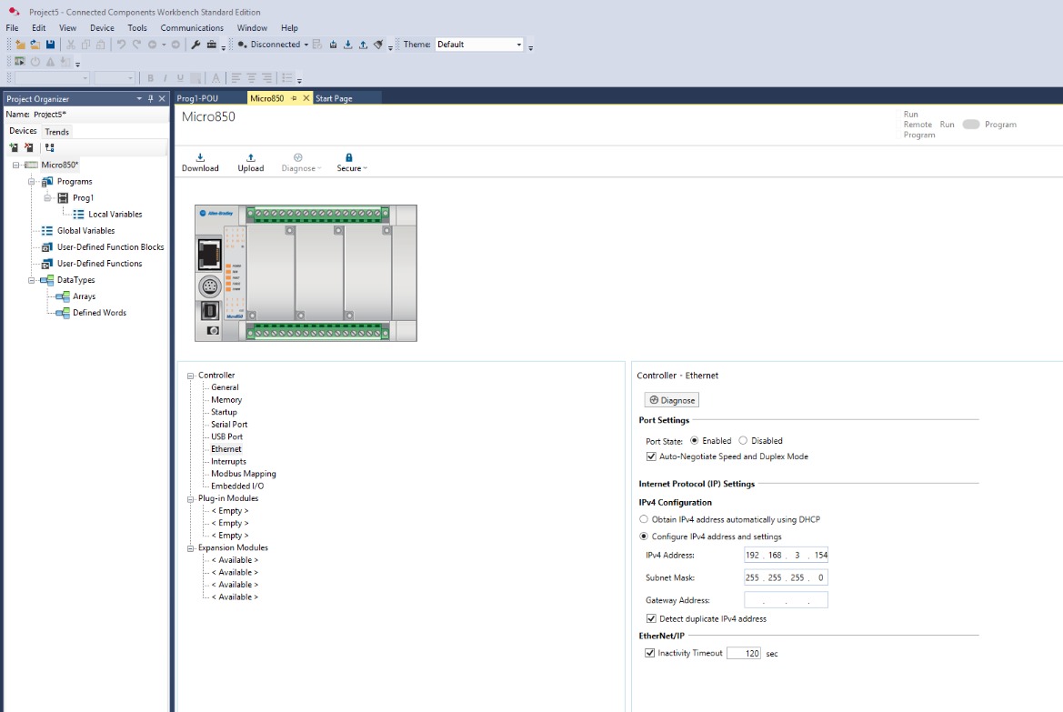 Configuración Ethernet del PLC