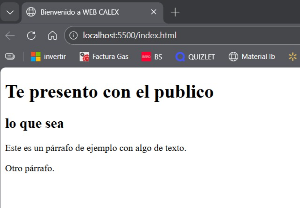 Página web local abierta